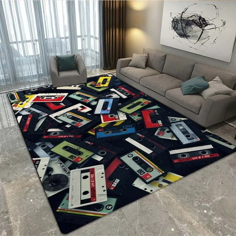 

3D Music Tape Retro Pattern Carpet Living Room Sofa Bed Carpet Home Decor Bedroom Hallway Floor Mat Birthday Cool Gift