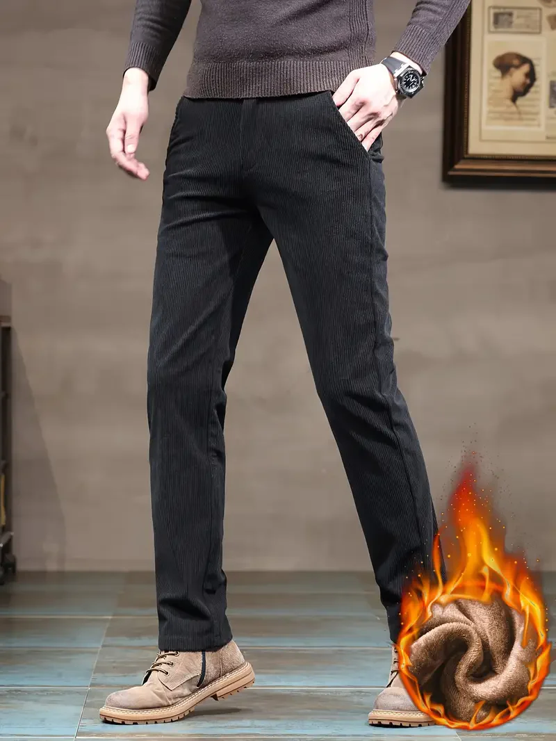 Winter New Men's Corduroy Fleece Casual Pants Warm Thick Classic Fashion Straight Plush Velvet Trousers Brand Clothing Male 5