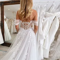2025 Graceful A Line Women's Wedding Dresses Sexy Off The Shoulder Customized Bride Gowns Lace Appliques Backless Robe De Mariée 2