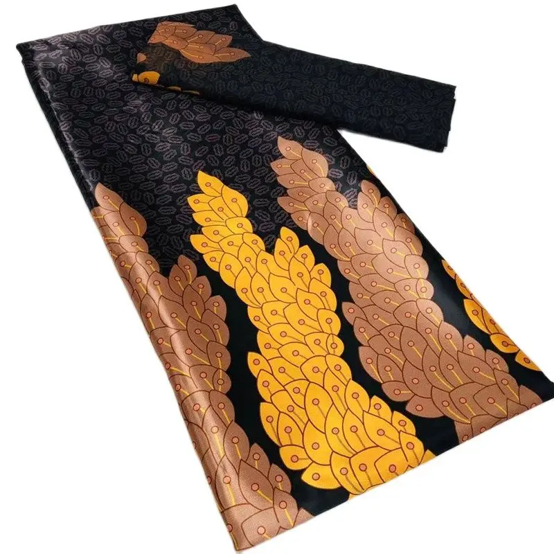 

New Arrival Imitated Silk Materials 2023 Nigerian Chiffon Fabric Women African Satin Silk Fabric 4+2 Yards