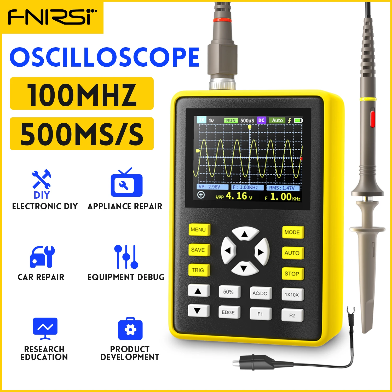 FNIRSI 5012H Handheld Digital Oscilloscope 500MS/s Sampling Rate 10MHz Analog Bandwidth 2.4 Inches Support Waveform Storage digital oscilloscope