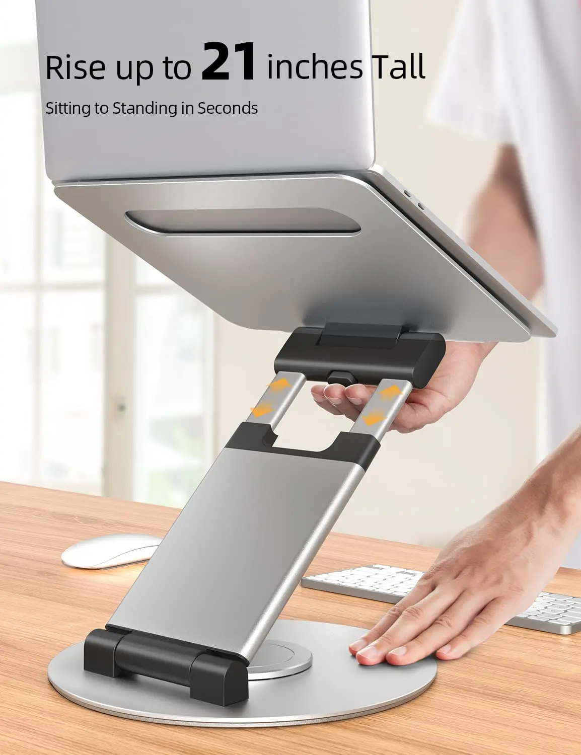 높이 각도 조절 가능한 인체공학적 책상, 앉아서 서는 형태의 풀아웃 디자인 알루미늄 360도 회전 노트북 스탠드
