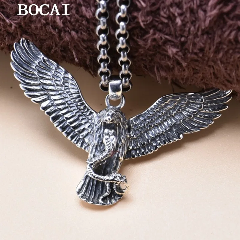 BOCAI S925 Sterling Silver Retro Domineering Punk Hip-hop Eagle Pendant Men's Gift