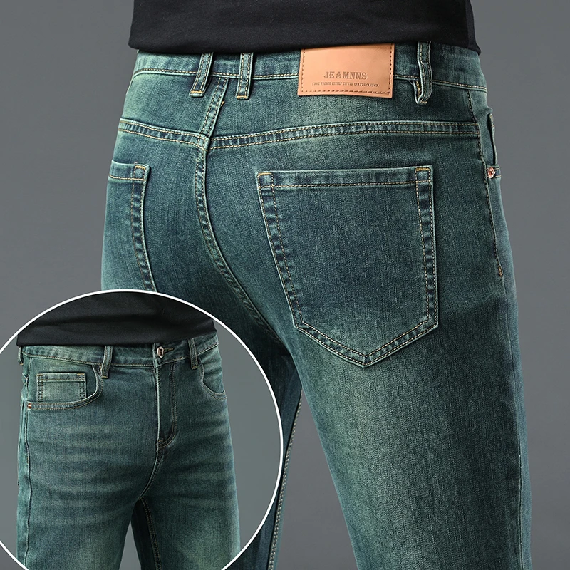 2025 New Men's Slim Jeans Green Colors Straight Casual Pencil Pants Men's Jeans Casual Straight Stretch Work Denim Trousers 4