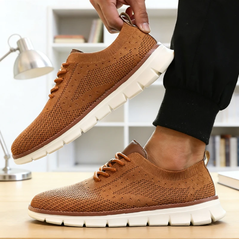 Men Stylish Soft Causal Shoes Breathable Casual Knitted Flats Lightweight Sneakers Cushioning Non-slip Outdoor Walking Shoes Men