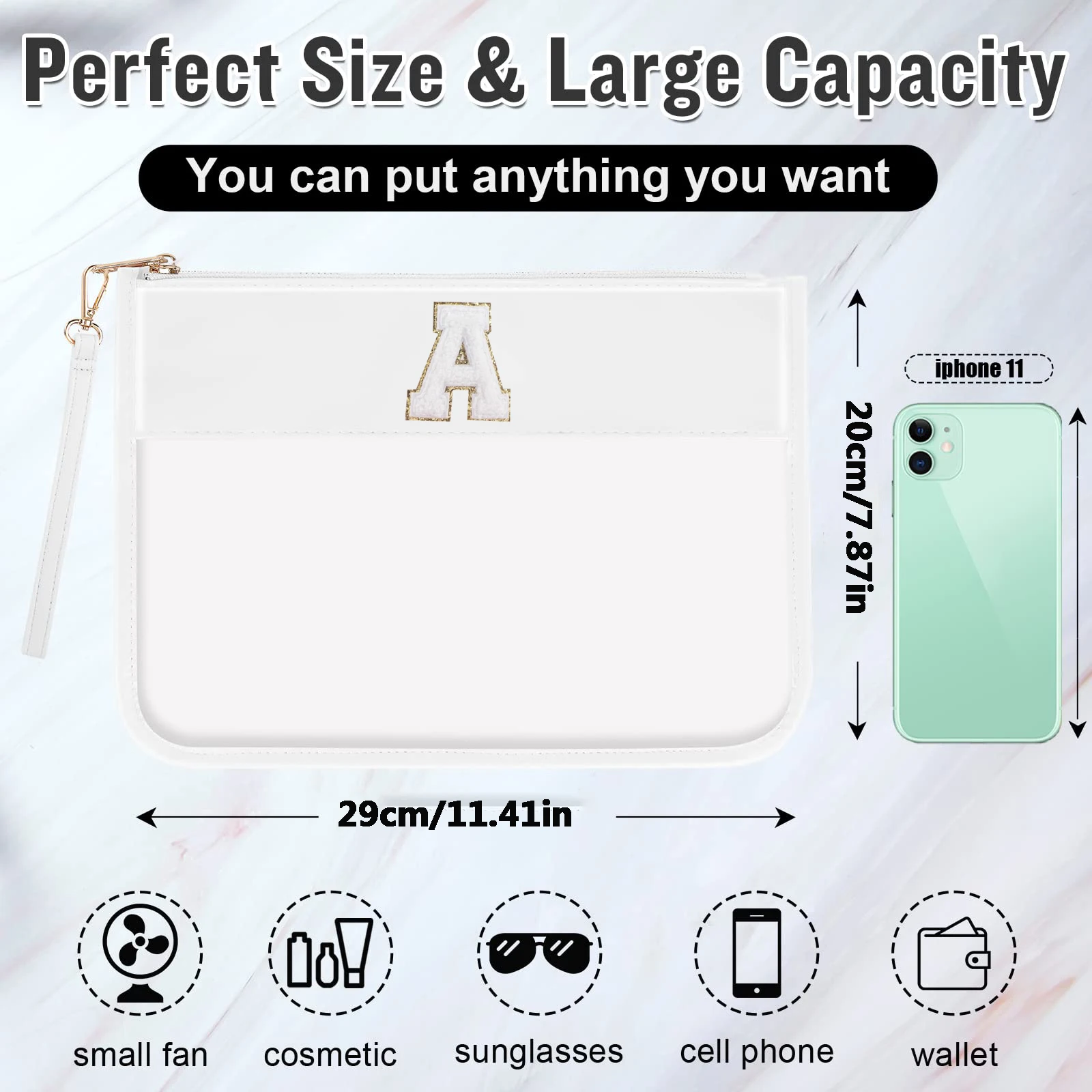 1pcs Clear Makeup Bag Glitter Chenille Monogram Snacks Bag Travel Essentials Flat Zipper Pouch Cosmetic Brush Bag for Women 5