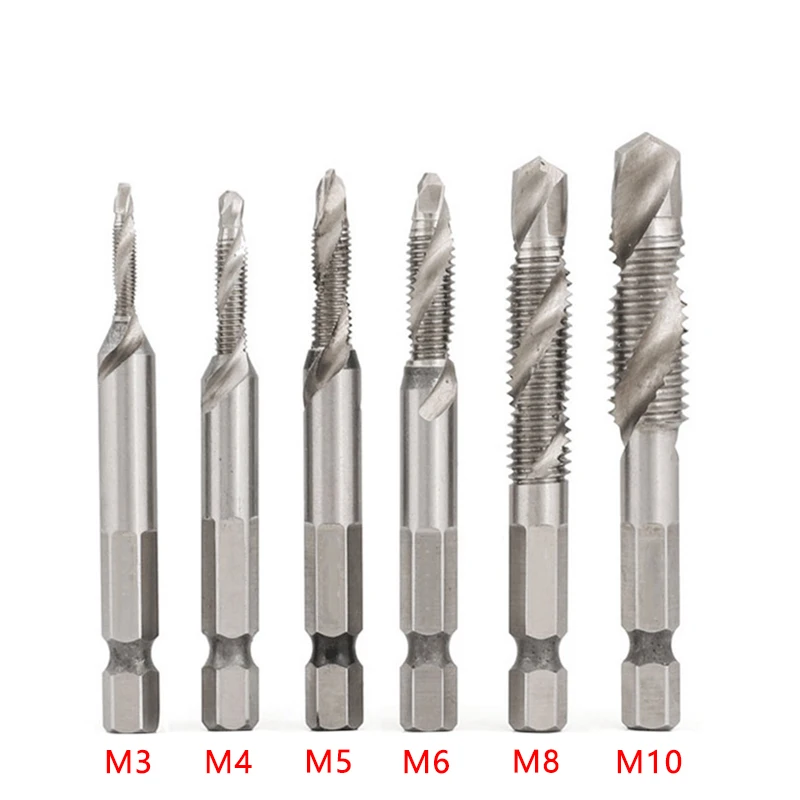 1/6Pcs Tap Drill Bit Set Hex Shank Titanium Plated HSS Screw Thread Bit Screw Machine Compound Tap M3 M4 M5 M6 M8 M10 Hand Tools