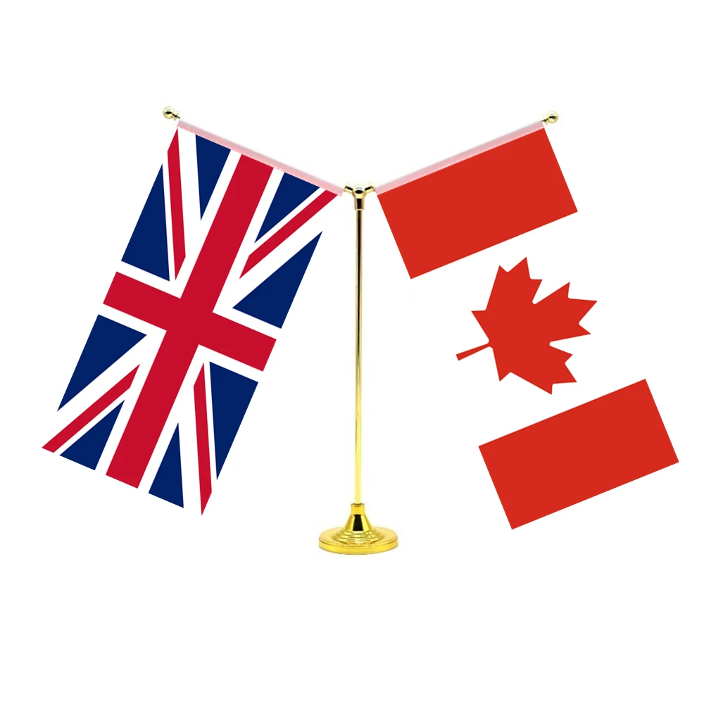 

14x28cm Mini Canadian Flag Desktop Standing Friendship Set With Two Flags Of Britain UK United Kingdom And Canada