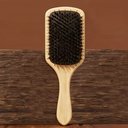 Bamboo Wood Handle Boar Bristle Hair Brush for All Hair Types - Perfect for Daily Hair Care & Grooming (Bristle comb)