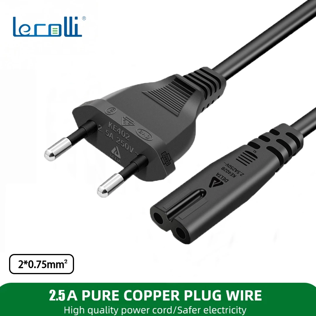 Power Cable European standard 8-tail universal interface pure copper two-core for audio/LCD/printer/power adapter equipment