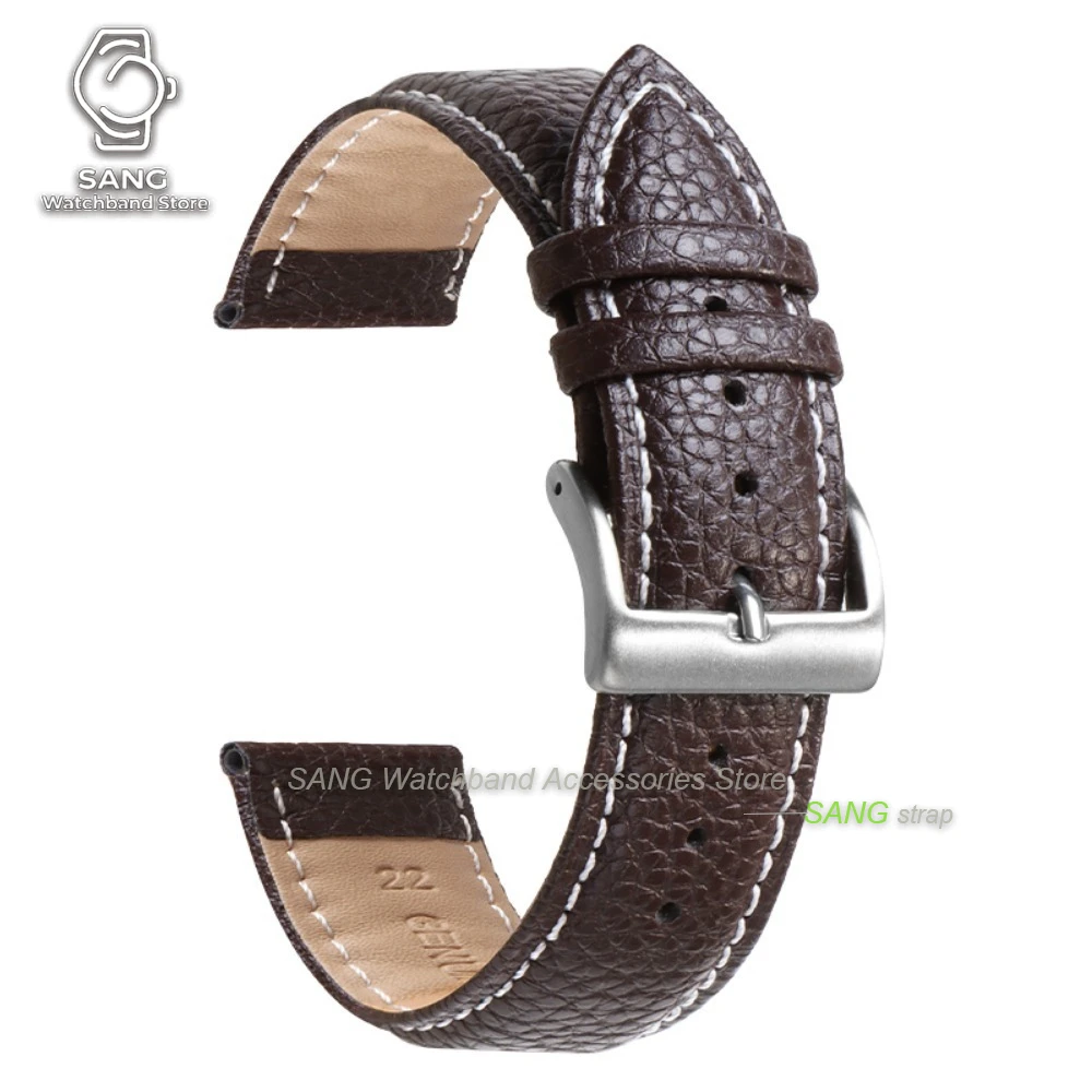 Universal Leather Watchband with Solid Buckle - Calfskin Strap