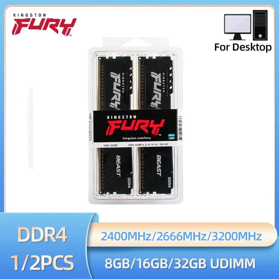 Kingston Fury Beast DDR4 4GB 8GB 16GB KIT 320MHz 2666MHz 2400MHz