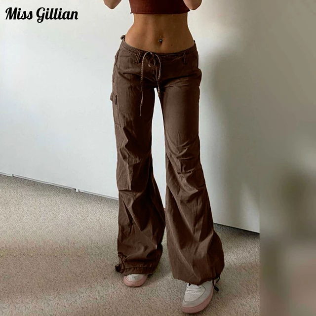 Low Waist Pants Straight Wide Leg Trousers Women Cargo Pants