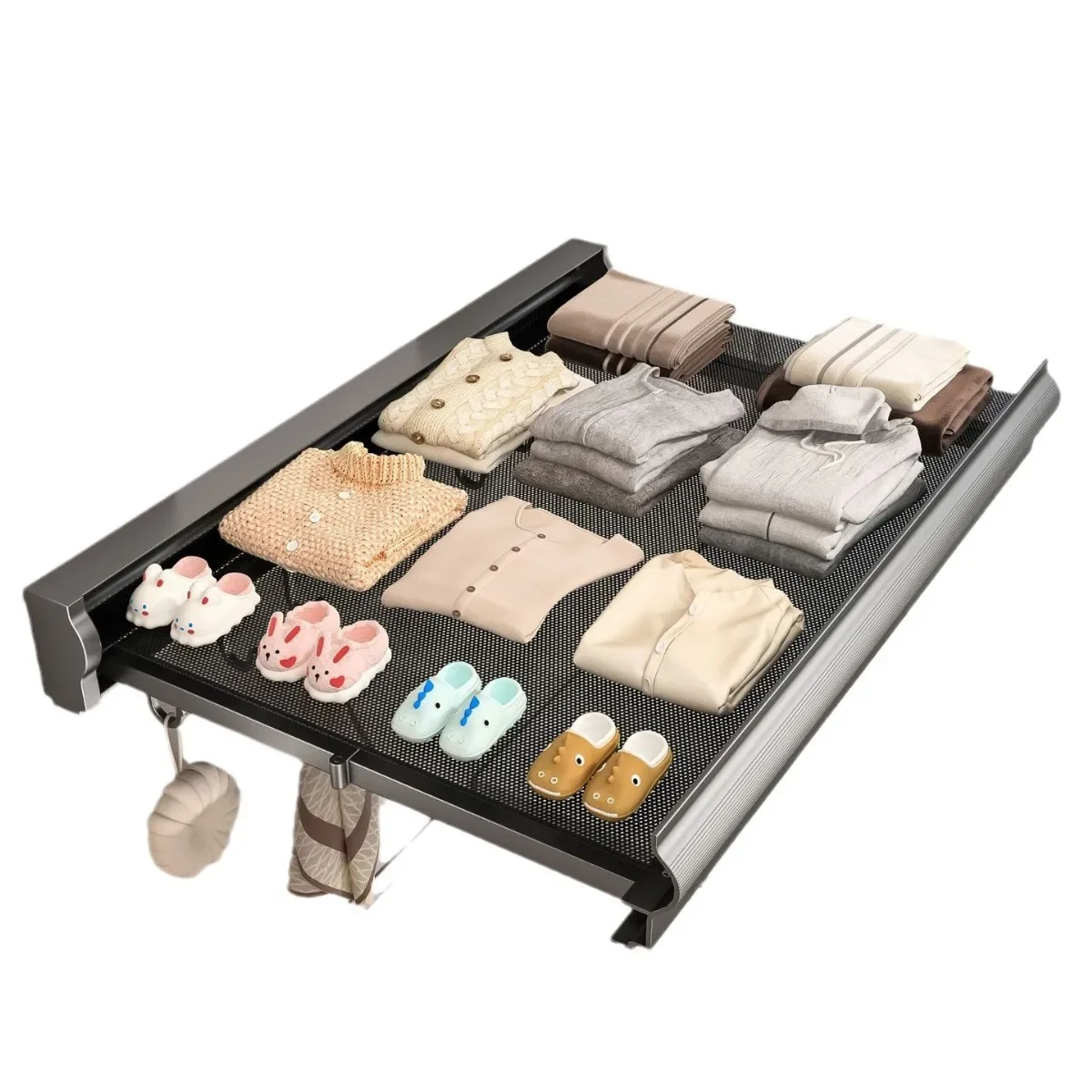 Telescopic clothes drying net indoor no drilling invisible telescopic clothes drying rack bathroom folding storage