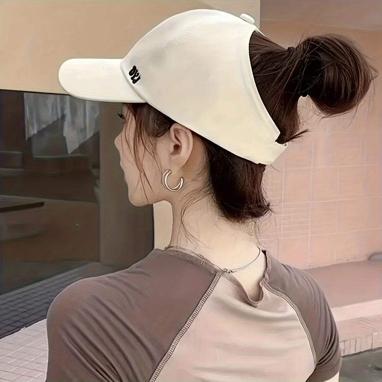 여성용 캐주얼 포니테일 모자, 앞면에 레터 자수가 있는 오픈탑 야구 모자, 뒷면 오픈 디자인