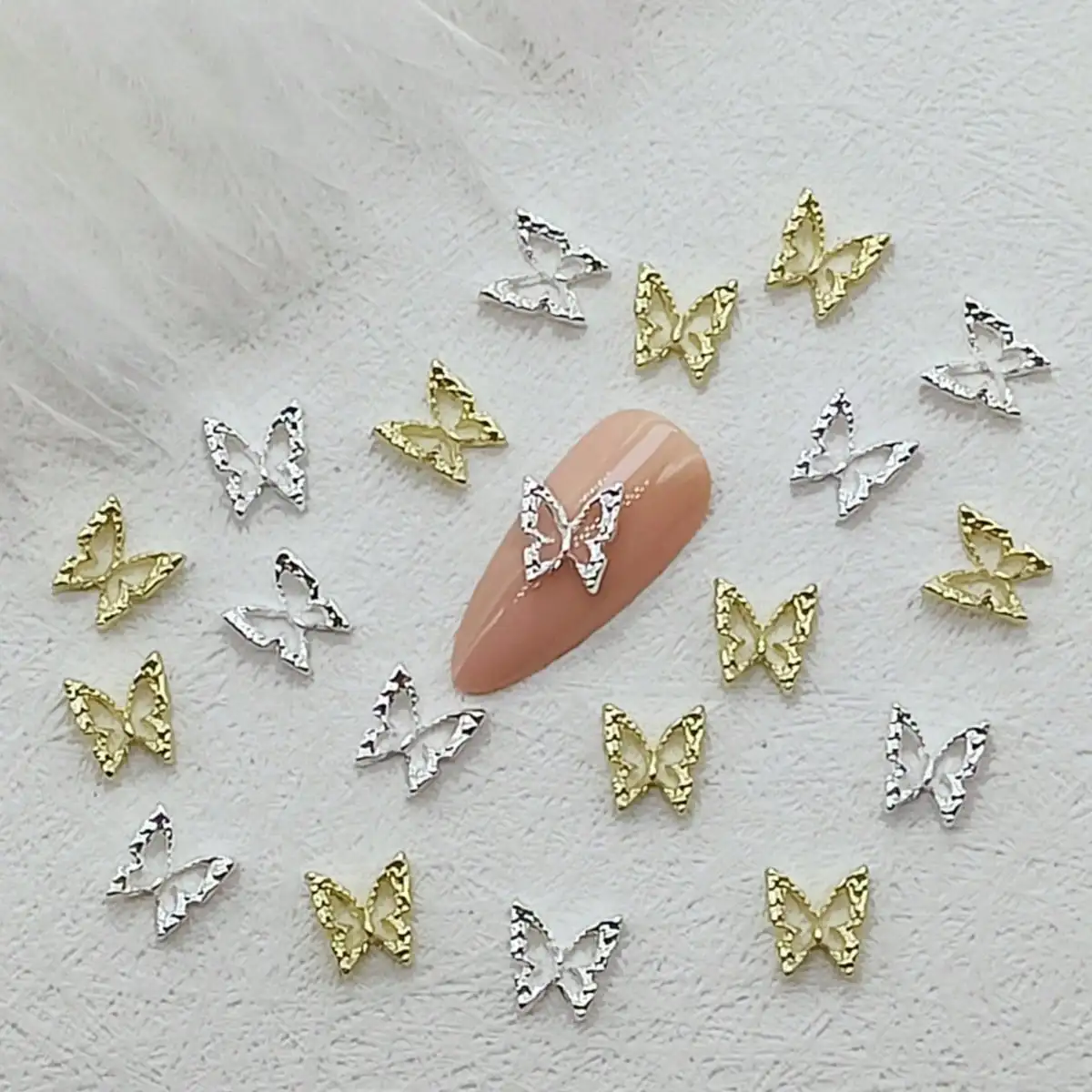 미니 3D 합금 네일 스터드, 혼합 골드 실버, 중공 나비 금속 장식, 네일 아트 장식, 50PCs