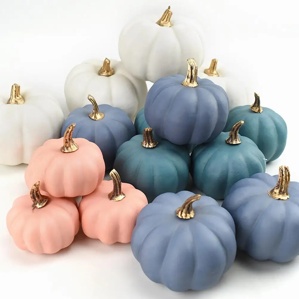 Artificial Autumn Pumpkins Fake Foam Pumpkins For Halloween Thanksgiving Halloween Decoration 16Pcs