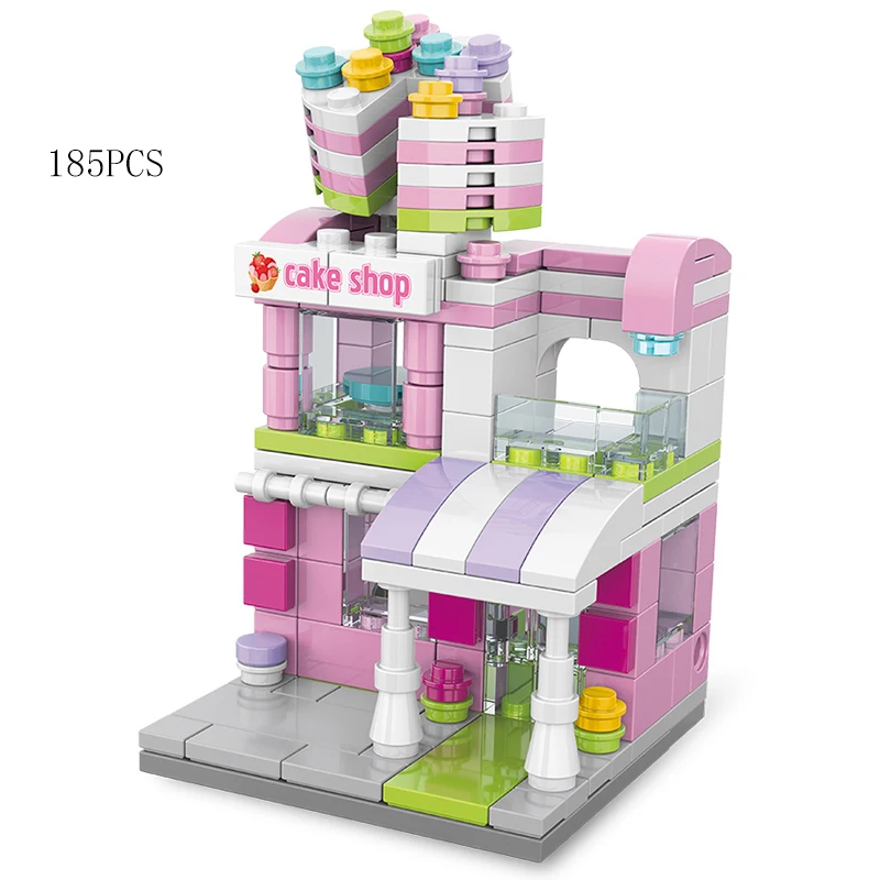 City Mini Shop Supermarket Street View Model Building Blocks Hamburger Restaurant Retail Store Bricks Architecture Friend Girl 5