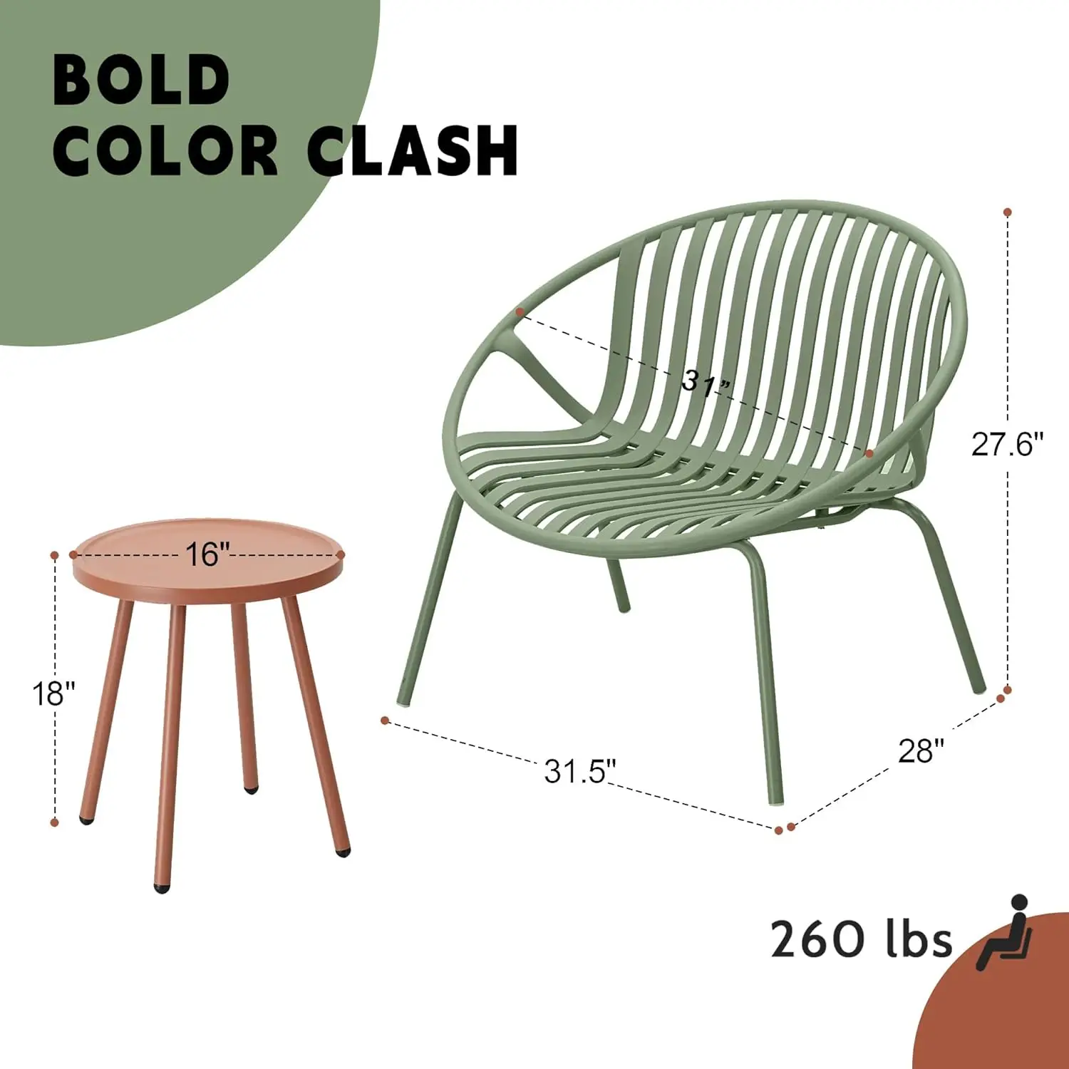 Patio Furniture Set, 3 Pieces Outdoor Furniture with Bistro Table and Patio Chairs Set of 2，Outdoor Patio Set with Porch Chairs