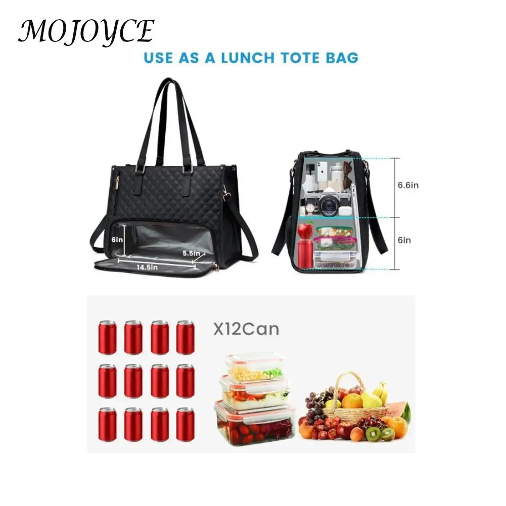 2-in-1 Lunch Tote Bag 15.6 inch Laptop Bag with Insulated Lunch Compartment Multipurpose Large Capacity Shoulder for Office