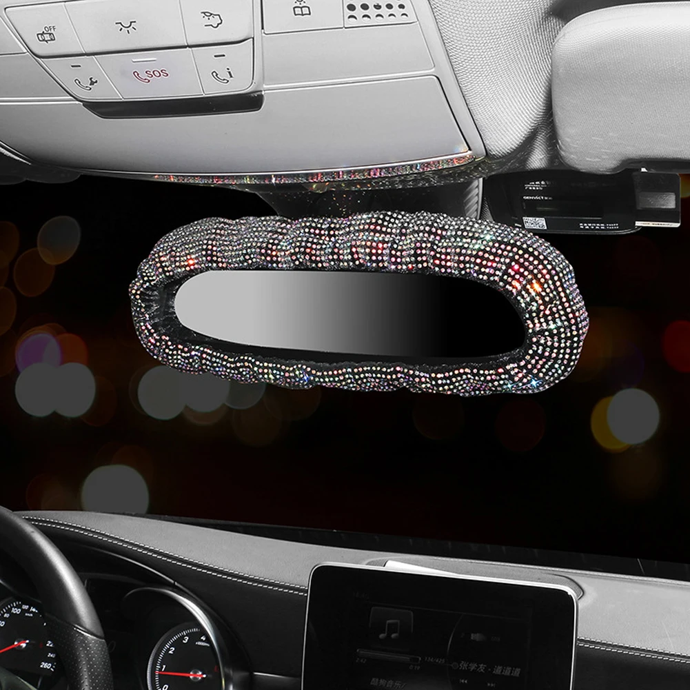 Rearview Mirror Cover With Crystal Diamonds