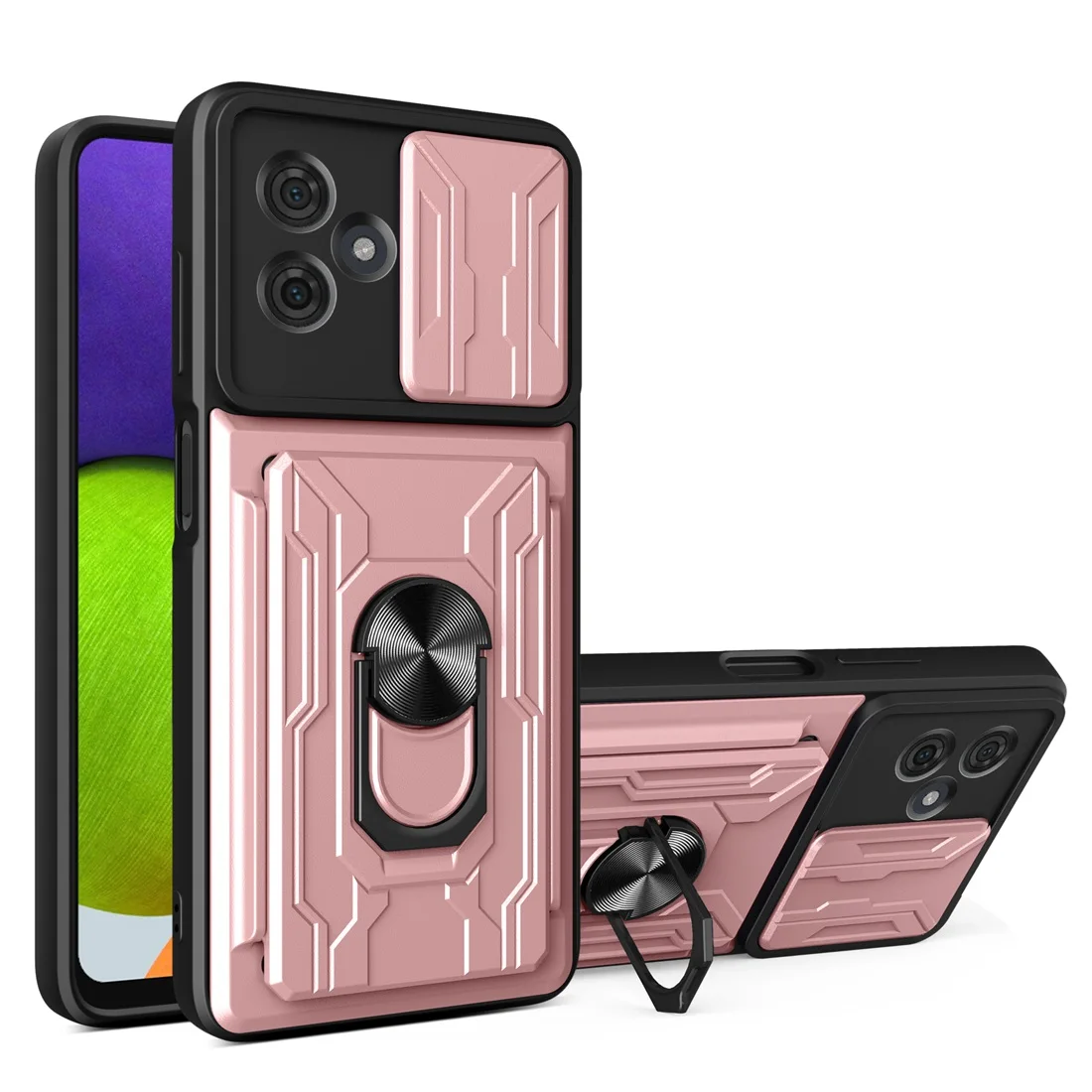 Sleek Protective Moto G Phone Case with Camera Cover, Card Holder, and Kickstand