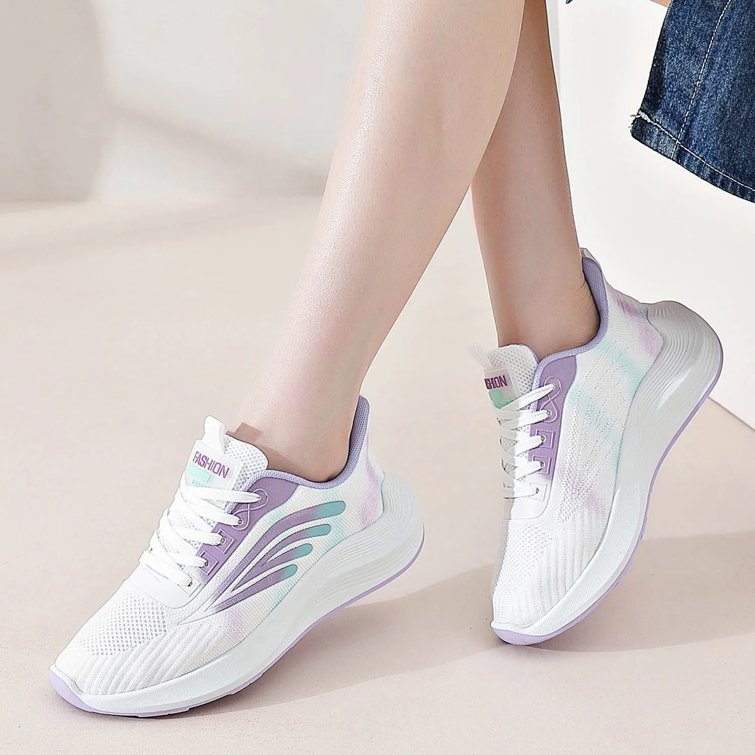 Women Casual Shoes Fashion Sneakers Lace Up Mesh Breathable Outdoor Walking White Shoes Woman Non-slip Thick Sole Tennis Shoes