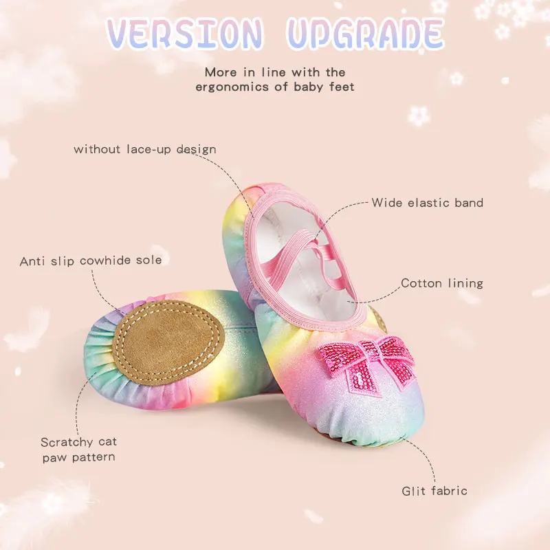 Girls Ballet Shoes Kids Bow Ballet Slippers Soft Soled Dance Shoes Iridescent Sequins Toddler Flats