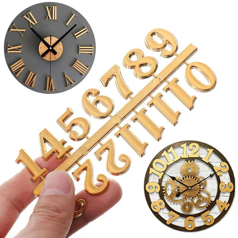 Roman Numerals 0-12 Arabic Number Replacement Gadget Silver Gold Digital Clock Numerals Parts Quartz Clock Parts DIY Tools 1Set,clock repair tools