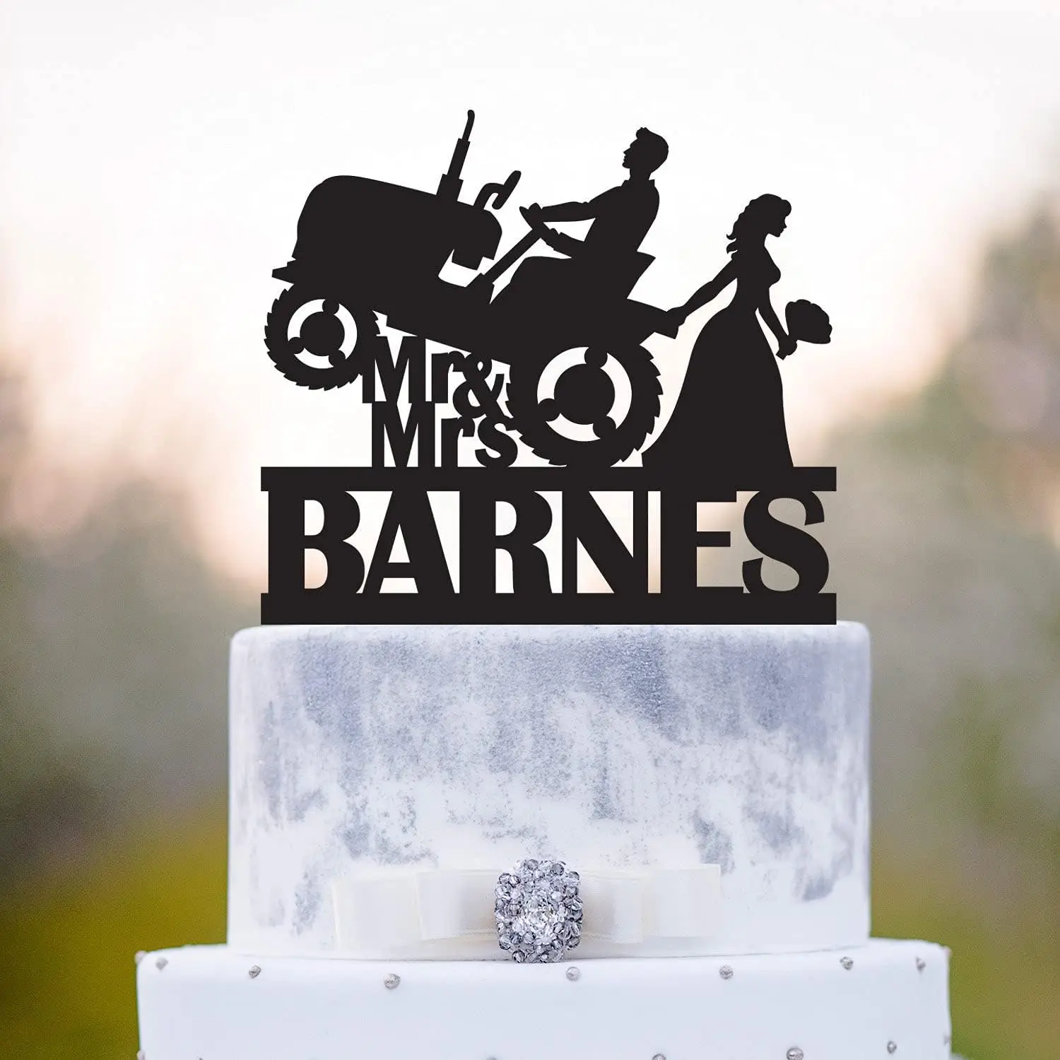 Mountain Wedding Cake Topper - Mr & Mrs Hiking Forest Theme Decor | Black Glitter Cardstock