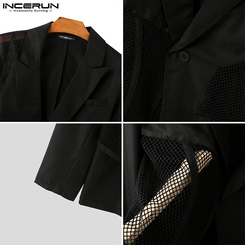 Mens Blazer Thin Mesh Deconstruction Suit Coat Casual Irregular Hem Long Sleeved