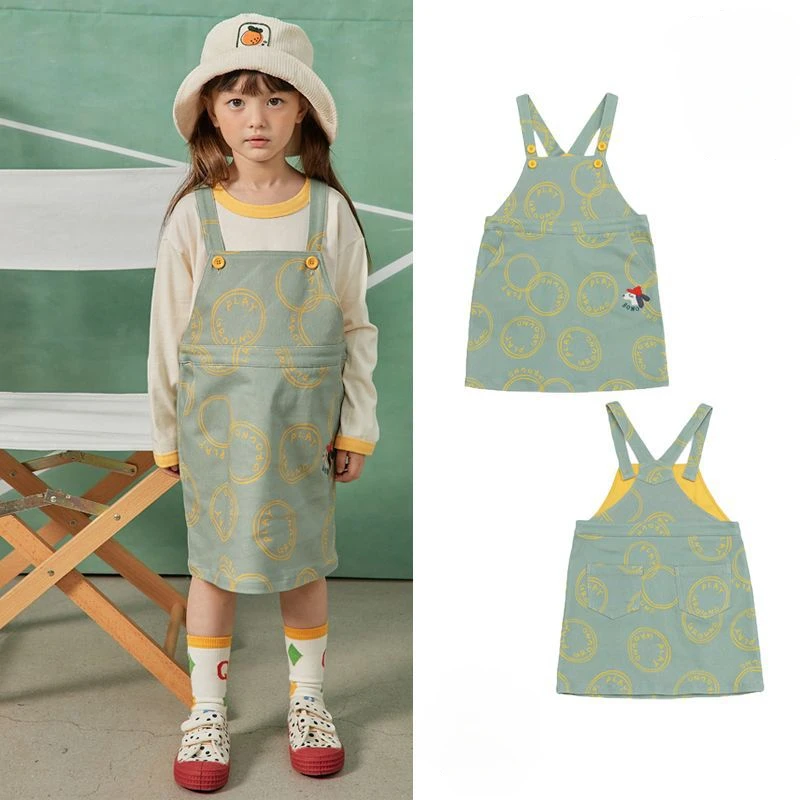 

Girls Dress 2023 Autumn New Baby Girls' Cute Printed Strap Dresses