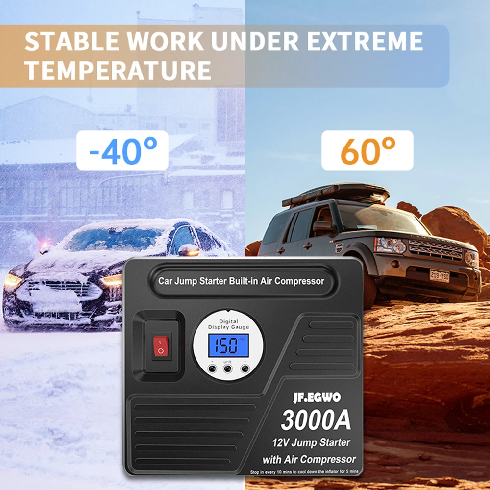 Car Jump Starter 3000A 12V Professional Power Bank With Air Compressor Pump Battery Booster Starter Device For Car
