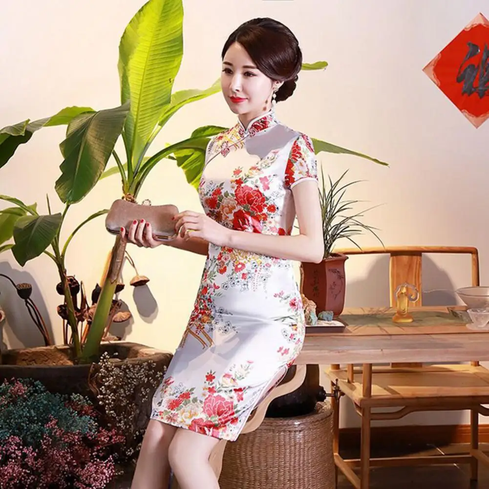 Vintage Flower Print Chinese Style Cheongsam for Lady,chinese dress