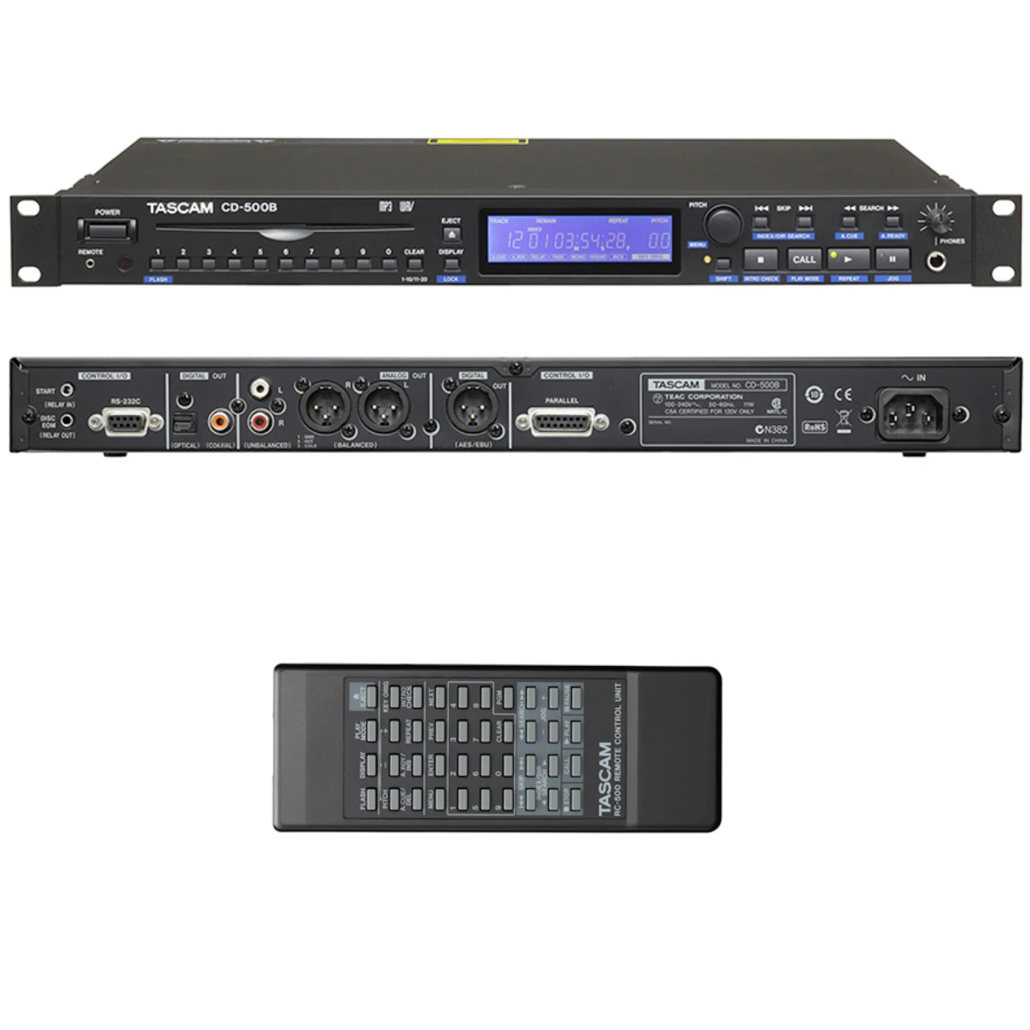 TASCAM CD-500B Rackmountable CD Player with Balanced XLR and AES  