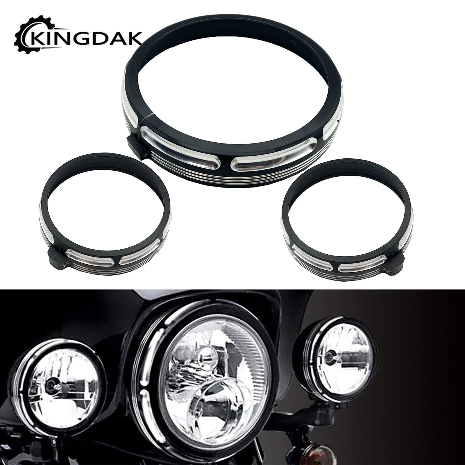 

Motorcycle 7" Burst Headlight Headlamp Trim Ring 4.5" Fog Light Trim Cover Fit For Harley Touring Road King Electra Street Glide