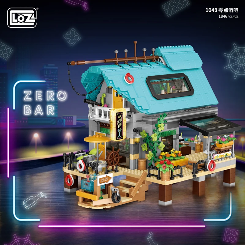 Loz 2023 New Mini Streetview Zero Bar Building Blocks Moc Late Night Bar Friends Meeting Restaurant Bricks Toys For Adults Gifts