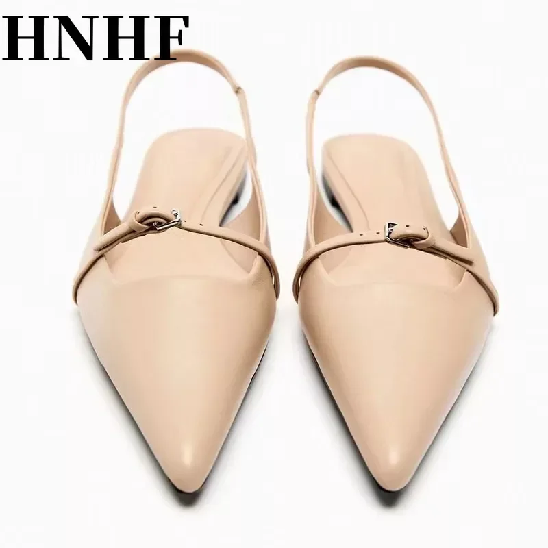 Women Slingback Flat Bottom Sandals Summer Pointed Ballet Low-Heel Shoes