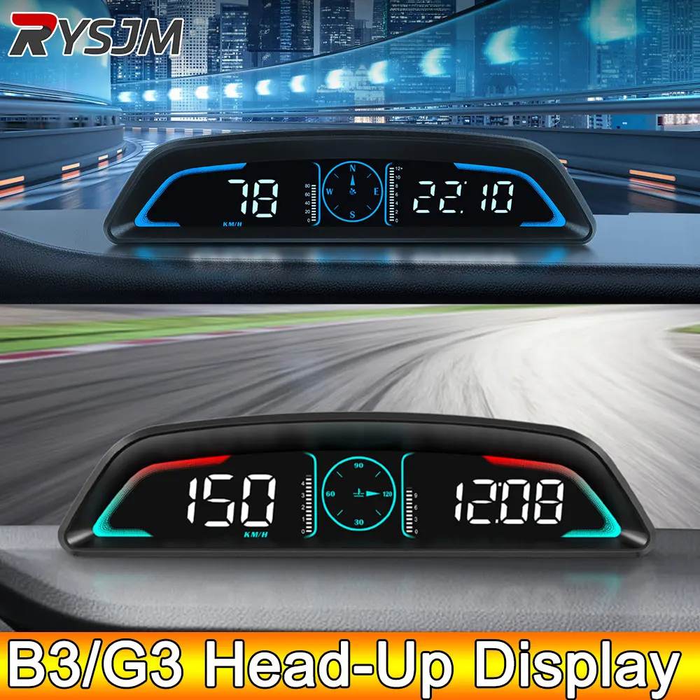 Car HUD Display Car Speedometer Alarm Water Temperature Meter G3 GPS / B3 OBD Head Up Display Accessories Auto Tachometer Clock Time