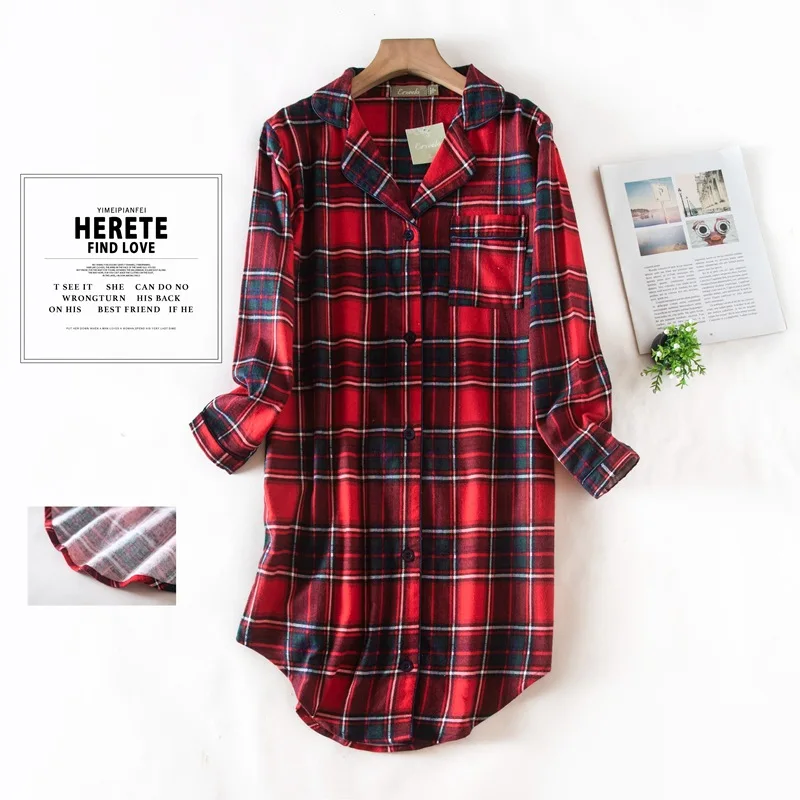Autumn Cotton Flannel Pajamas Lapel Cardigan Cute Cartoon Pjs Set L-2X Button Down Long Sleeve Sleepwear Plaid Pants Home Wear