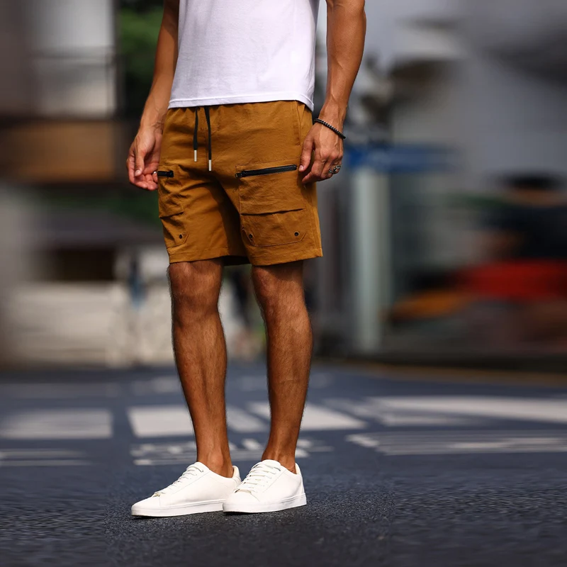 

Летние новые пляжные шорты на шнуровке, Мужская одежда, повседневные однотонные Короткие Брюки с карманами, модные повседневные спортивные брюки