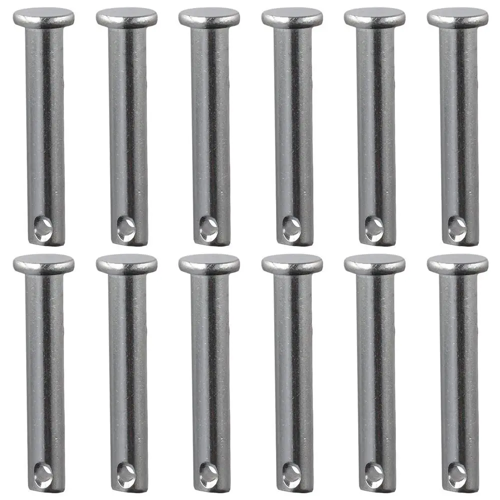 12Pcs Smooth M8 Single Hole Clevis Pins 304 Stainless Steel 20/25/30/35/40/45/50/55/60mm Link Hinge Pin Silver Tone Flat Head