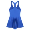 Women's Glossy Tennis Dress Sleeveless Solid Mini Dress Swimswear U Neck One-Piece Sport Clothing Solid Leotard Athletic Dresses 5