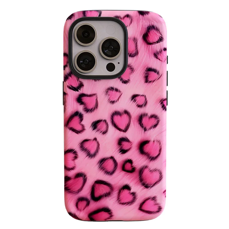 Cute Leopard Print 2-in-1 Phone Case with Film Shell