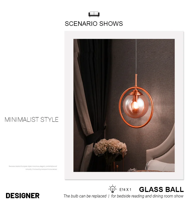 Nordic Glass Ball Lampshade Lustre, Luz Pingente,