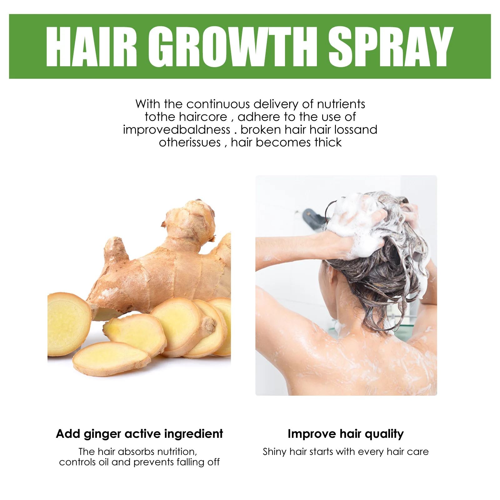 Fast Ginger Hair Growth Spray Roots Grow Anti Hair Loss Serum Liquid Scalp Damaged Treatment Repair Care Products Beauty Health