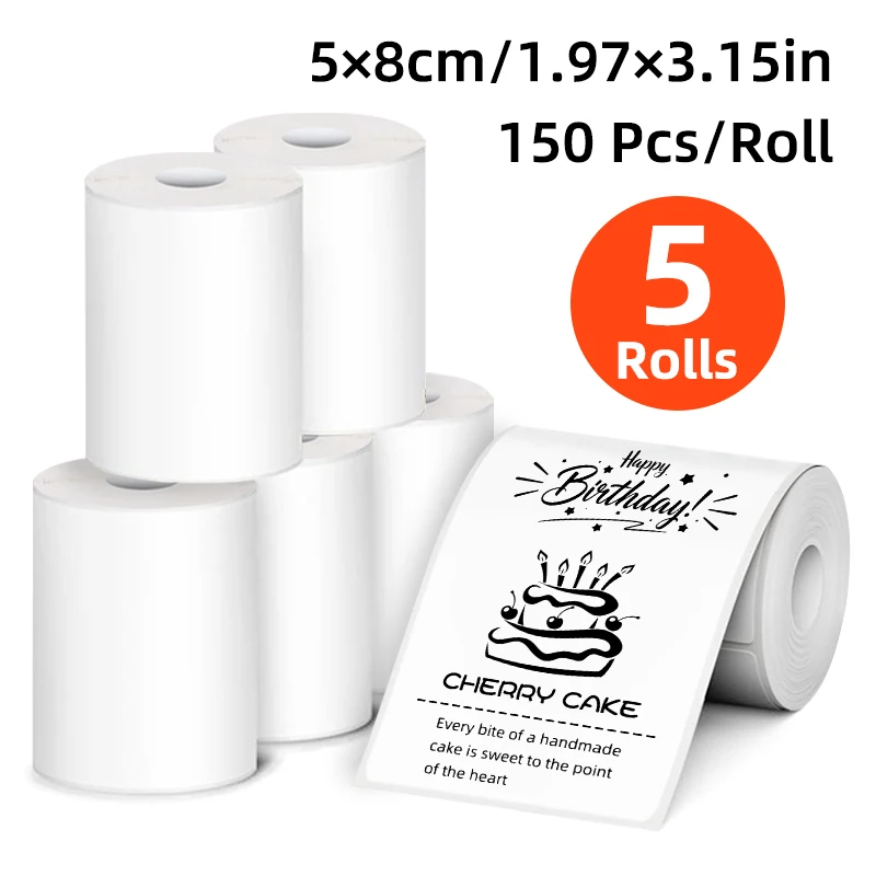 5 Rolls/10 Rolls 50X80Mm, White Multifunctional Waterproof and Oil-Proof Thermal Label Stickers, Each Roll Contains 150 Stickers, Suitable for Office, School, Clothing, Supermarket, Postage Address, S - 2