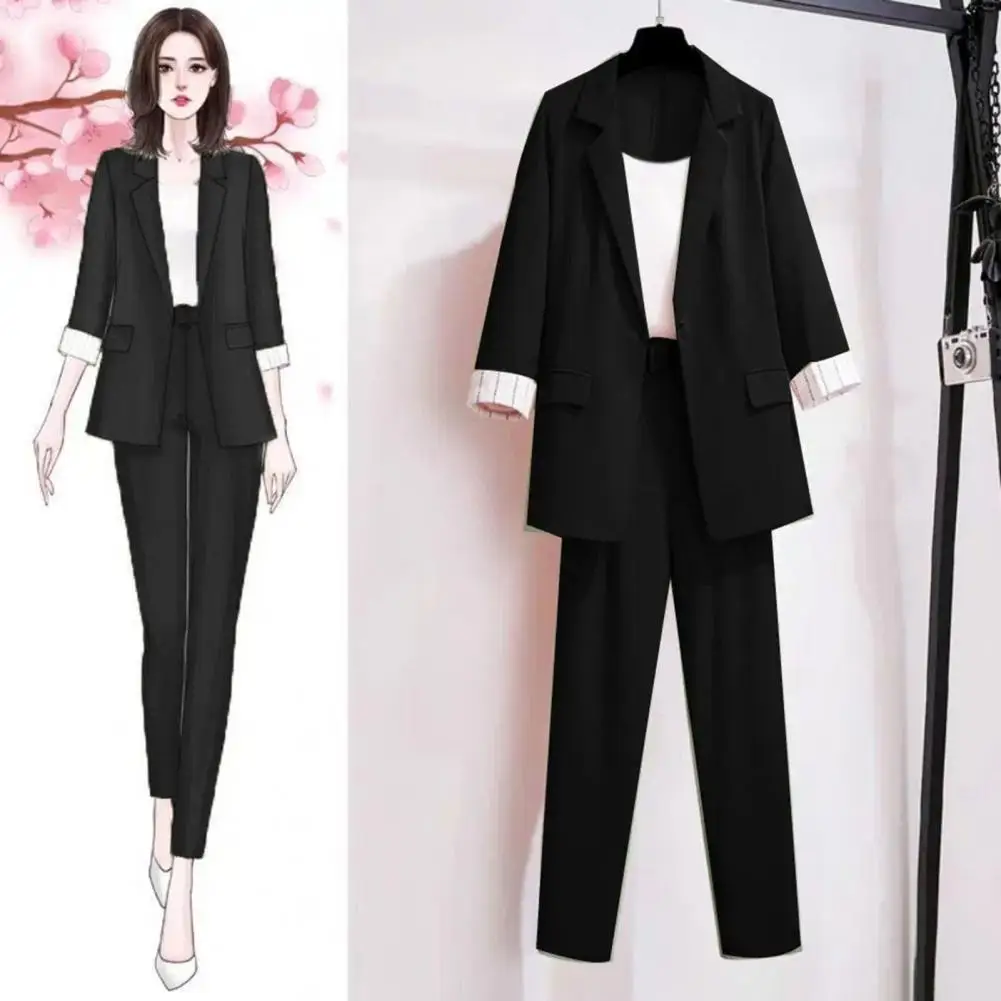 3PcsSetFormalBlazerVestTrousersSetElasticWaistThreePieceSet