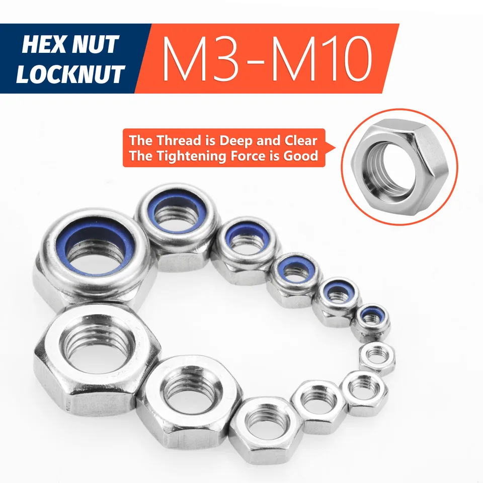 Juego De 180 Tuercas Hexagonales M3 A M8 - Acero Inoxidable 304, Con Inserción De Nylon Antideslizante, En Caja Organizadora