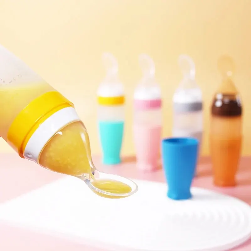 Silicone Feeding Spoon 1 Pcs Baby Rice Cereal Bottle Dropper Squeeze Soft Non Slip Rocket Shape